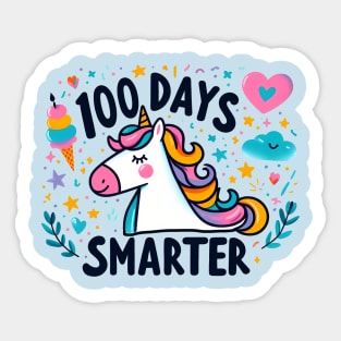 100 days smarter, colorful cute unicorn Sticker